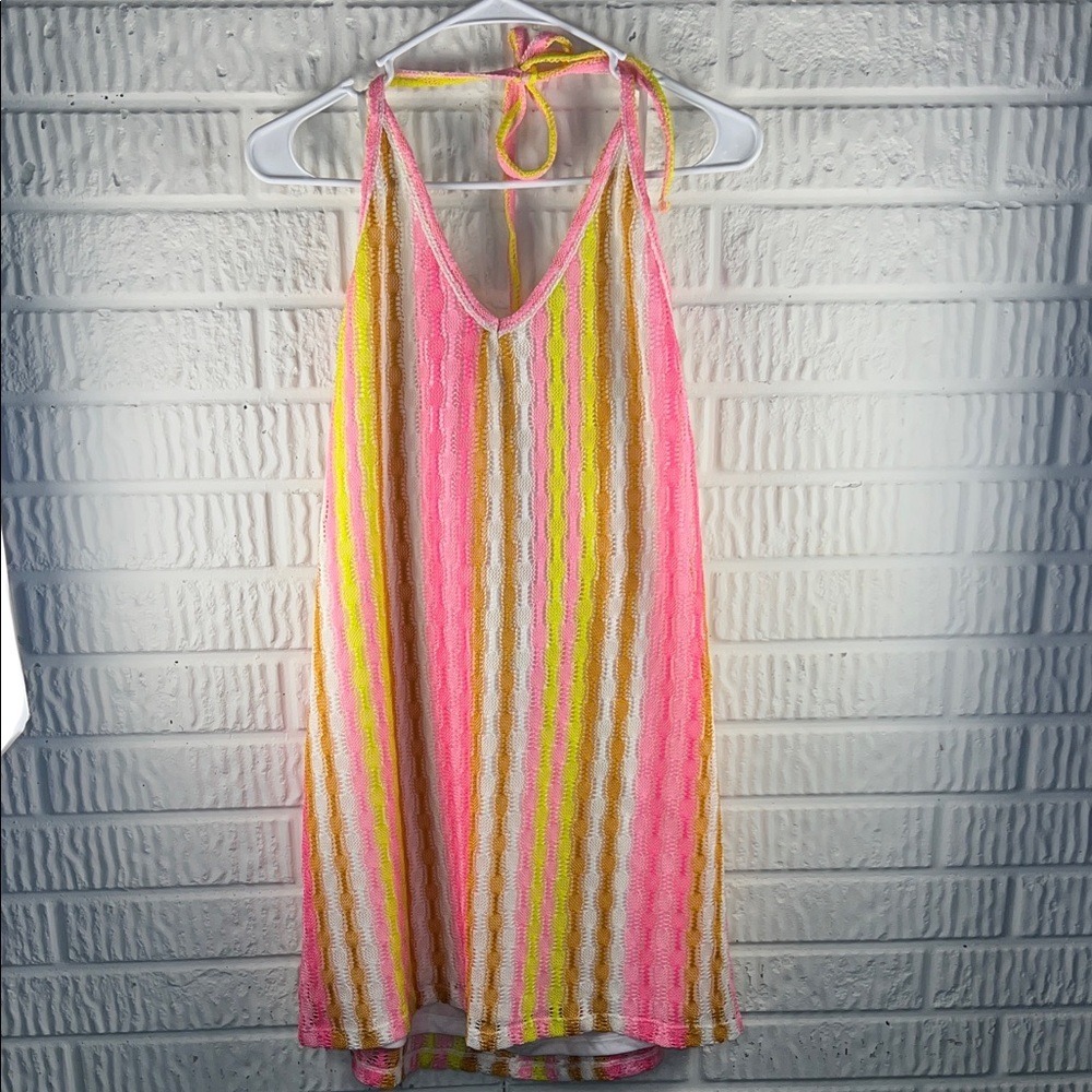Wild Fable Striped Halter Dress in Pink, Yellow, and White
